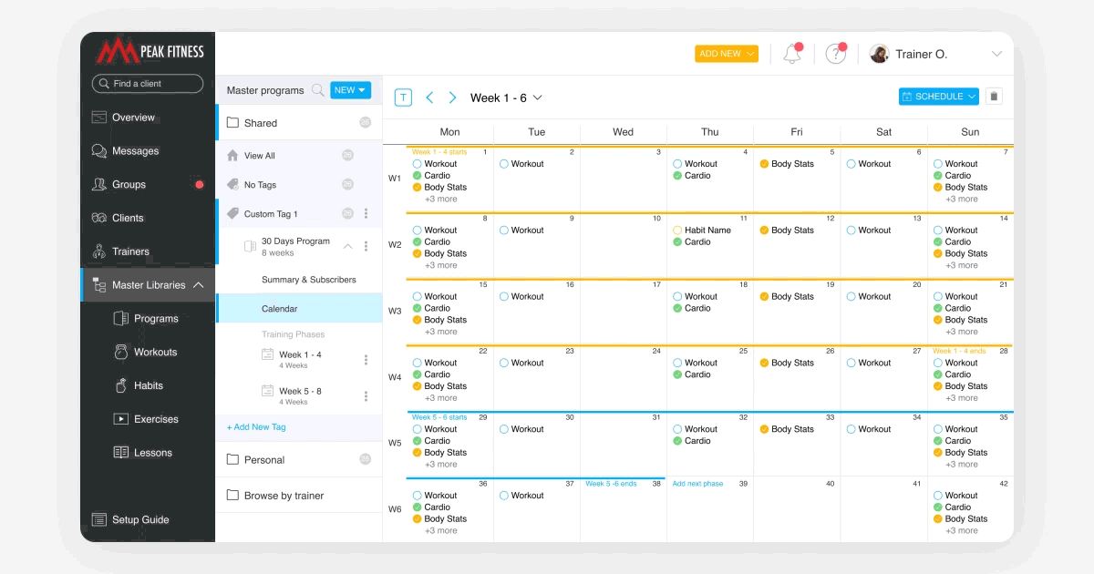 Habit scheduling in dropdown menu
